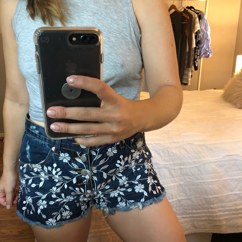 Glamorous Blue Jean Embroidered Shorts💙